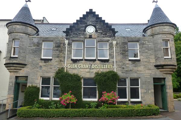 Turreted stone office building of Glen Grant Distillery, Rothes